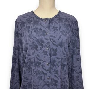 Vintage Talbots Blue on Blue Floral Long Button Front Coat Dress Size 14